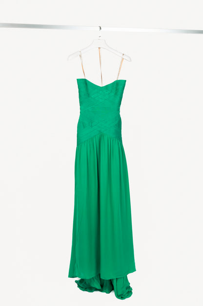 Herve Leger Green Silk Strapless Bandage Gown