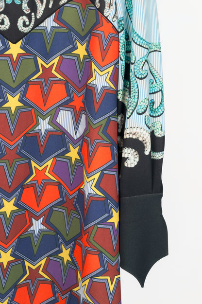 Mary Katrantzou AW16 Multicolour Pinstripe & Star-Print Mini Dress