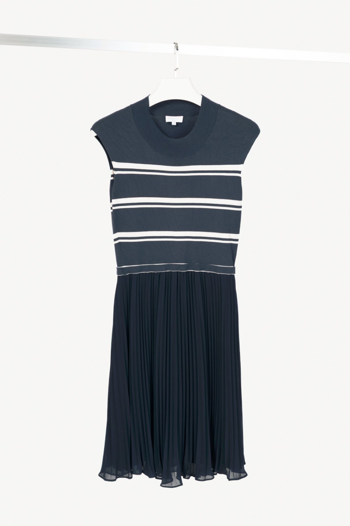 Escada Sport Dicco Deep Atlantic Striped-Knit Pleated Midi Dress