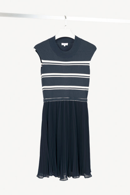Escada Sport Dicco Deep Atlantic Striped-Knit Pleated Midi Dress