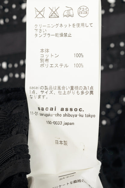 Sacai Luck Black Cotton Eyelet Lace Mini Shift Dress
