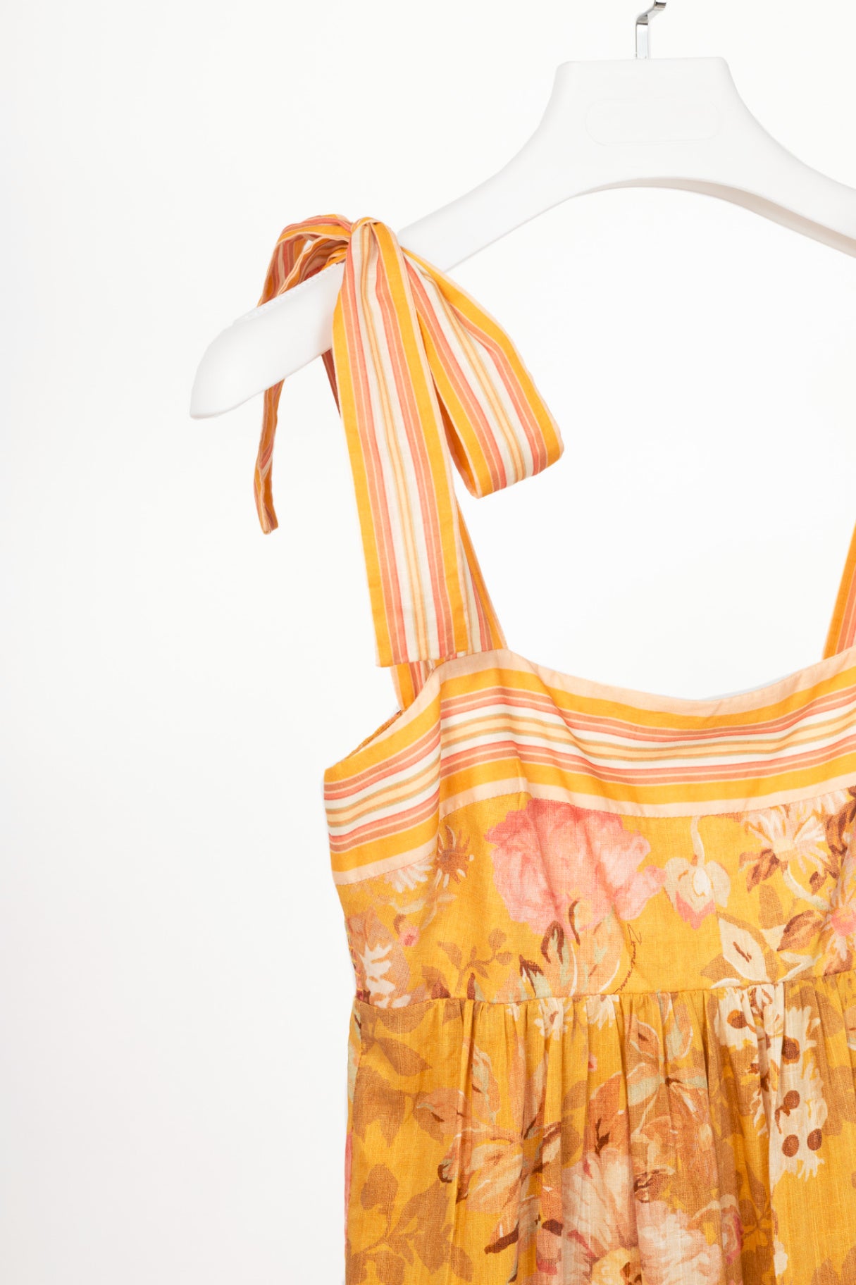 Zimmermann Pattie Mustard Floral Tie-Shoulder Midi Dress