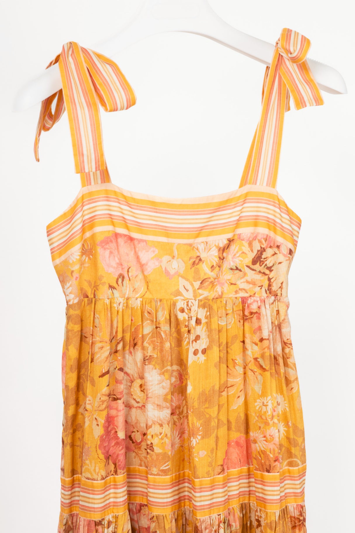 Zimmermann Pattie Mustard Floral Tie-Shoulder Midi Dress