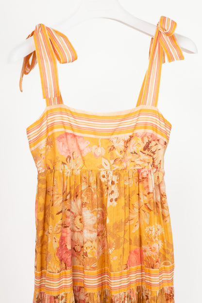 Zimmermann Pattie Mustard Floral Tie-Shoulder Midi Dress