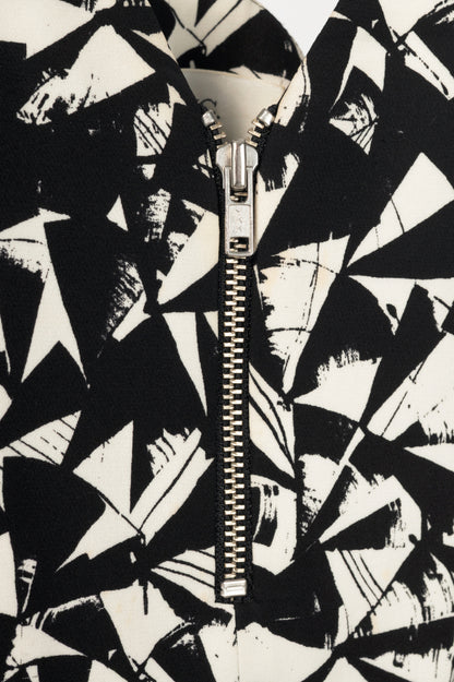 A.L.C. Patti Black & White Fan-Print Silk Zip Maxi Dress