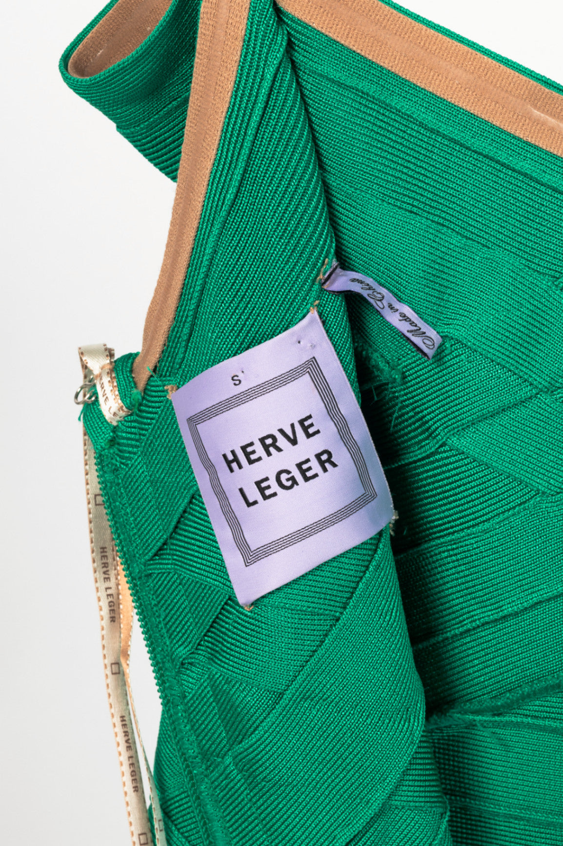 Herve Leger Green Silk Strapless Bandage Gown