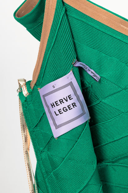 Herve Leger Green Silk Strapless Bandage Gown