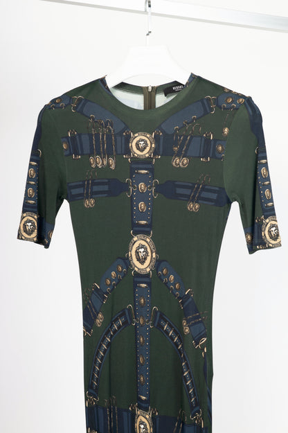 Versus Versace Olive Harness-Print Jersey Dress 