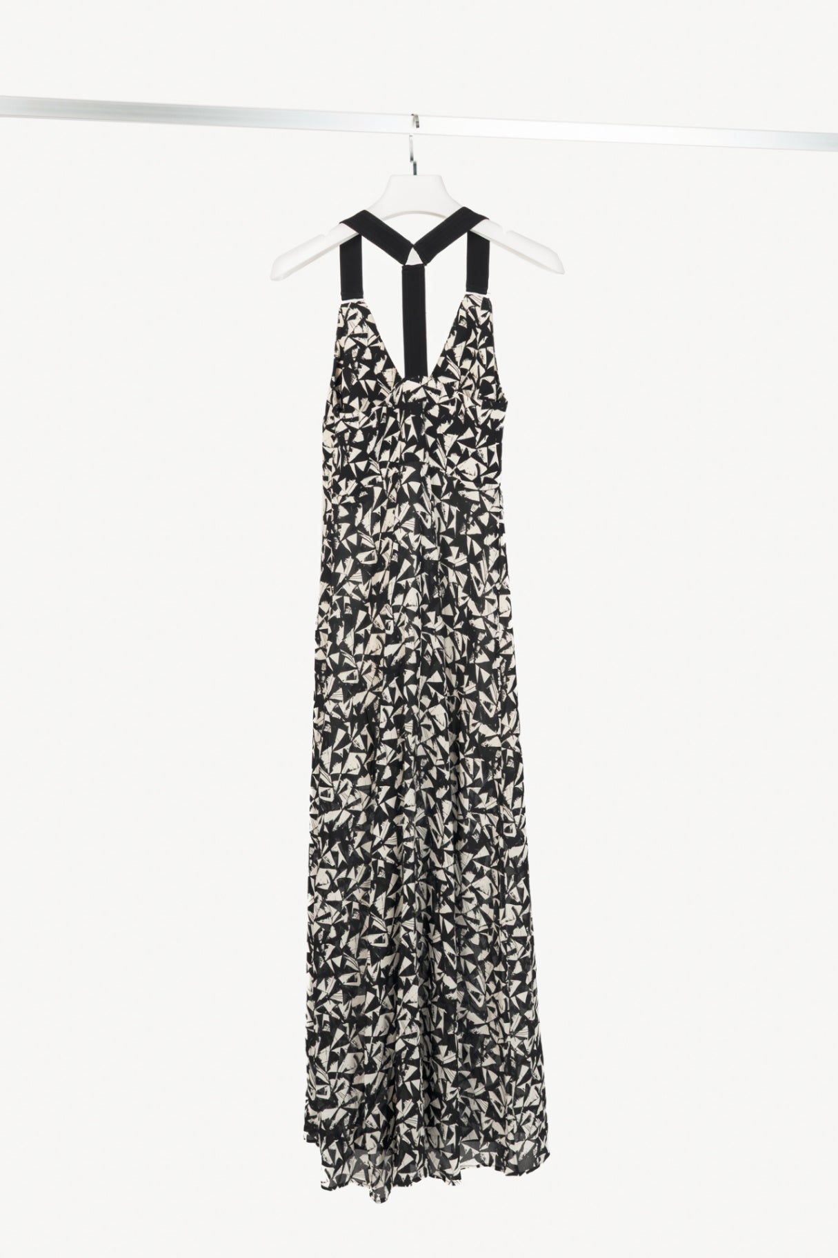 A.L.C. Patti Black & White Fan-Print Silk Zip Maxi Dress