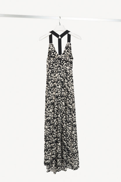 A.L.C. Patti Black & White Fan-Print Silk Zip Maxi Dress