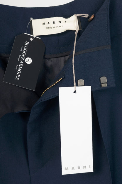 Marni Deep Blue Wool Two Ply Fresco Cropped Trousers