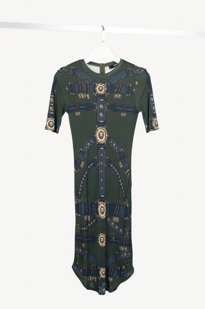 Versus Versace Olive Harness-Print Jersey Dress 