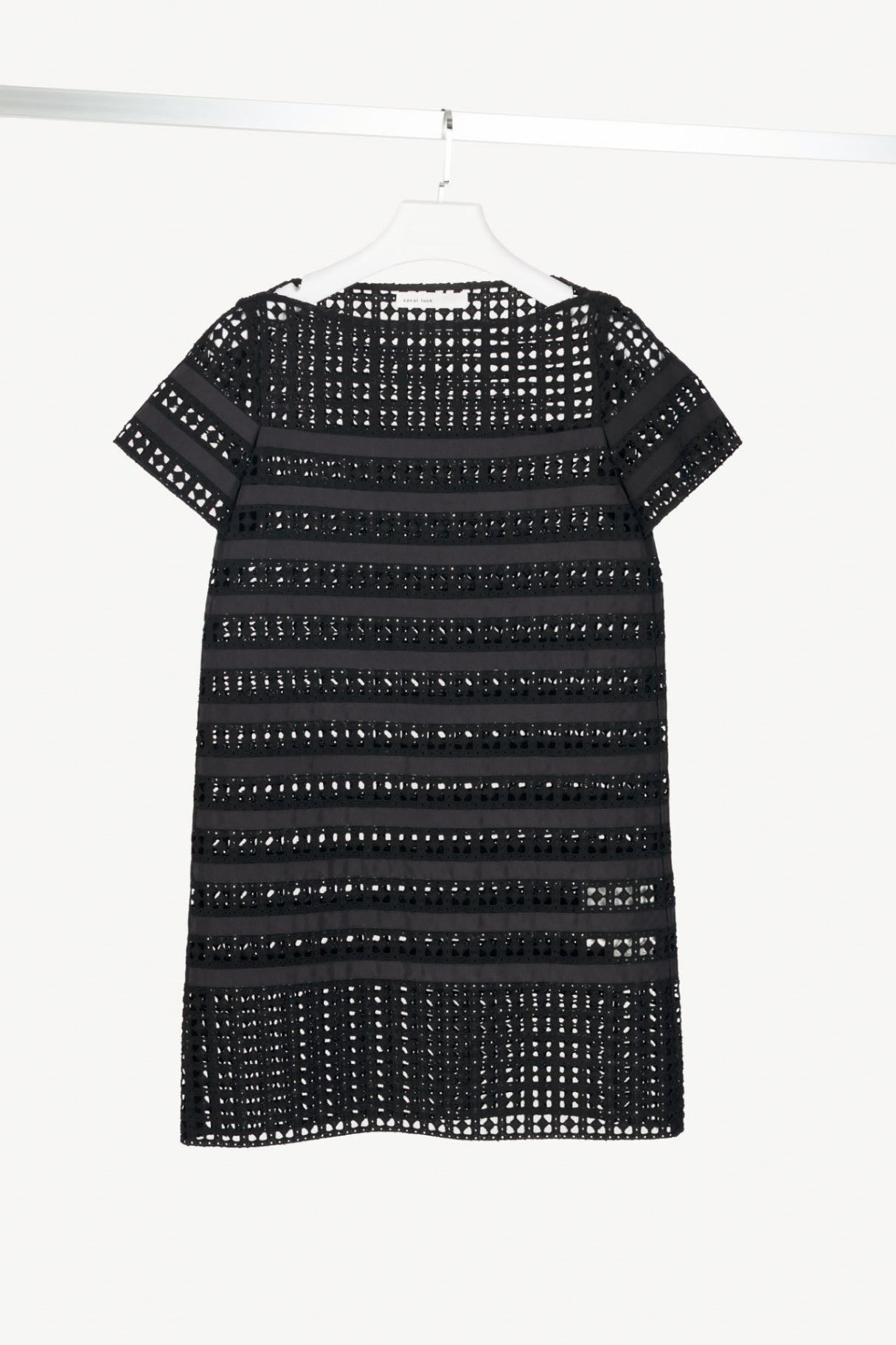 Sacai Luck Black Cotton Eyelet Lace Mini Shift Dress