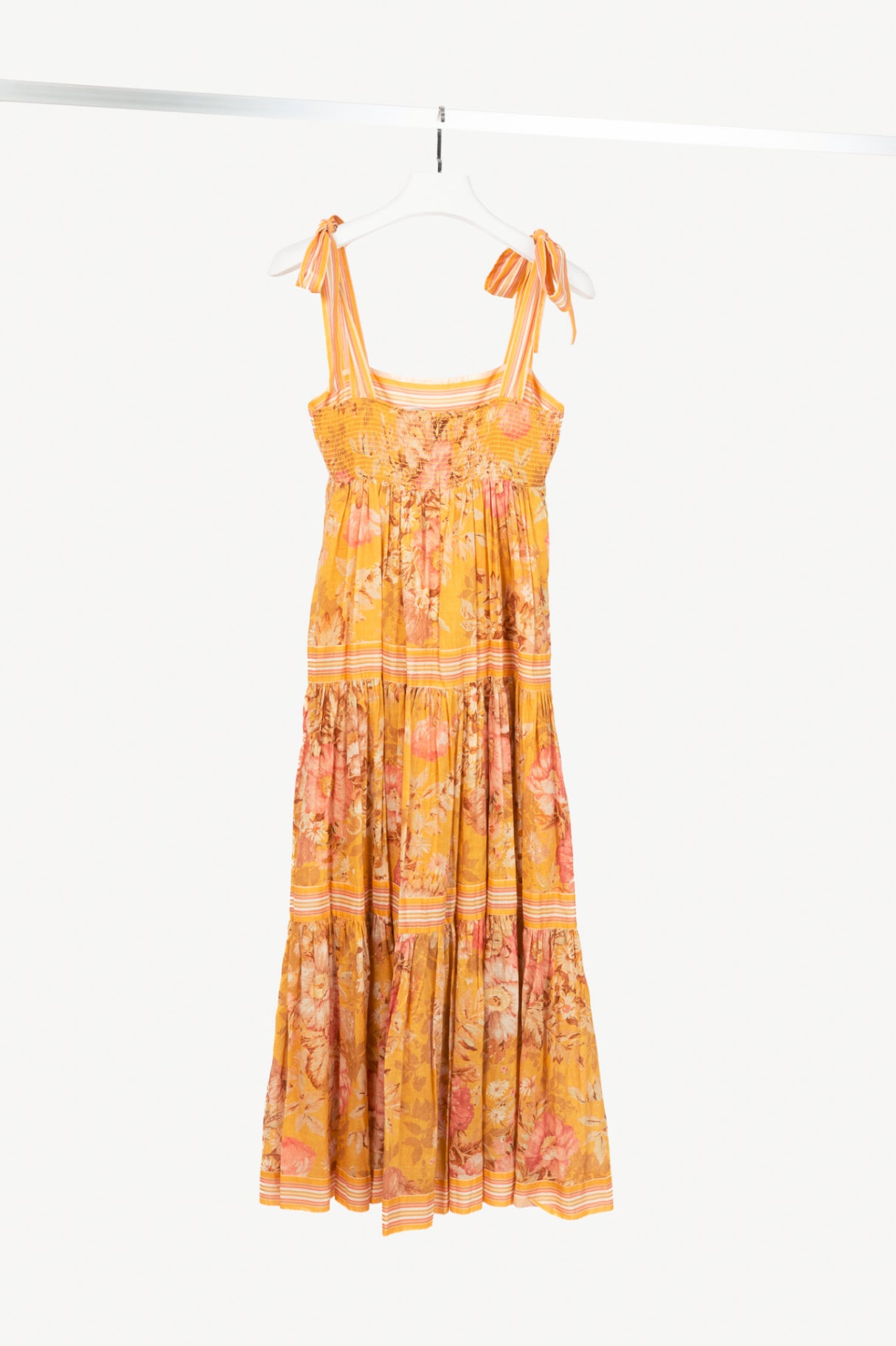 Zimmermann Pattie Mustard Floral Tie-Shoulder Midi Dress