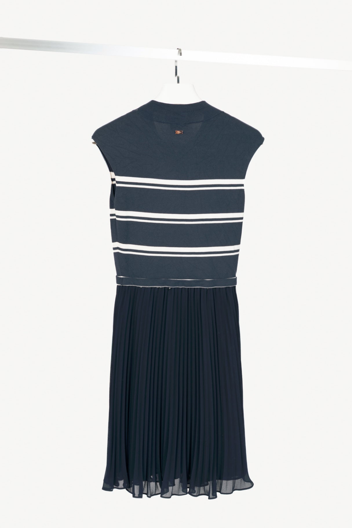 Escada Sport Dicco Deep Atlantic Striped-Knit Pleated Midi Dress