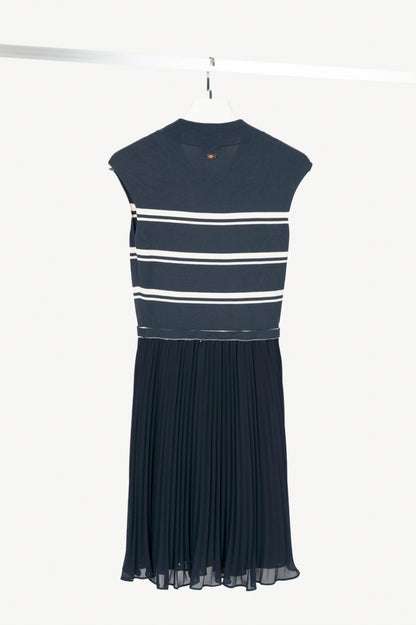 Escada Sport Dicco Deep Atlantic Striped-Knit Pleated Midi Dress