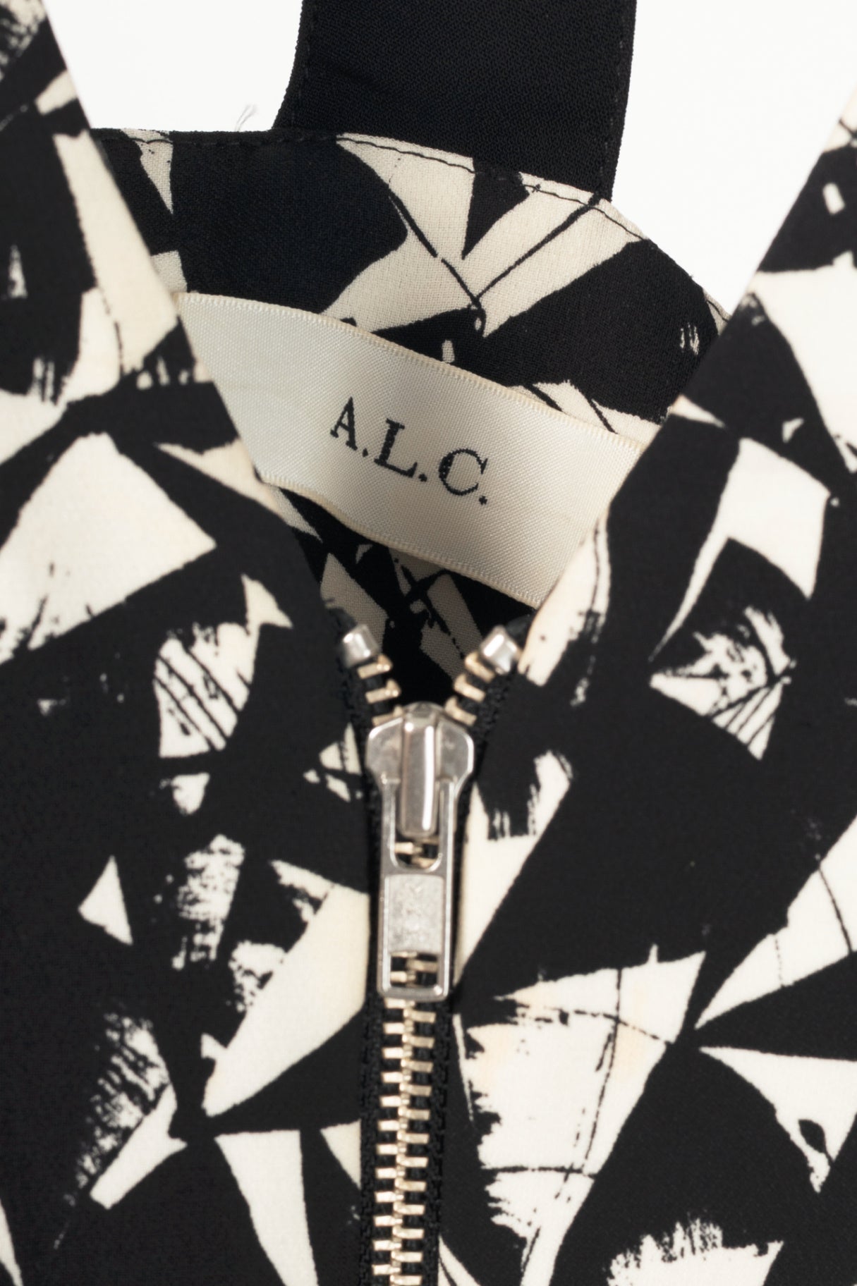 A.L.C. Patti Black & White Fan-Print Silk Zip Maxi Dress