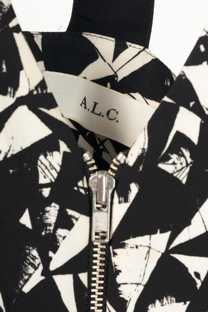A.L.C. Patti Black & White Fan-Print Silk Zip Maxi Dress