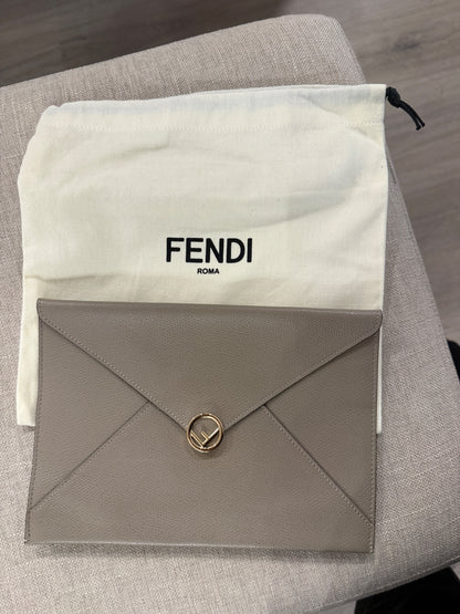 Fendi Grey Leather Envelope Clutch