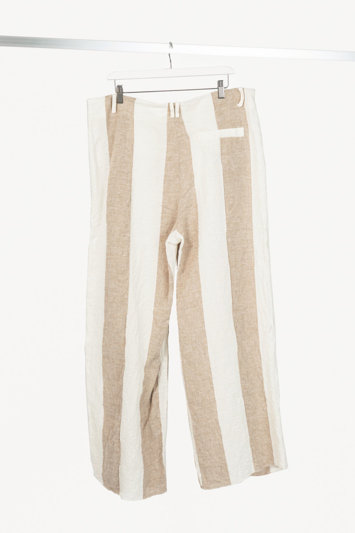 Annette Gortz Tabbi Taupe & White Linen Striped Wide-Leg Pants