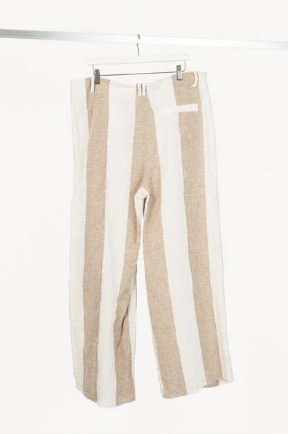 Annette Gortz Tabbi Taupe & White Linen Striped Wide-Leg Pants