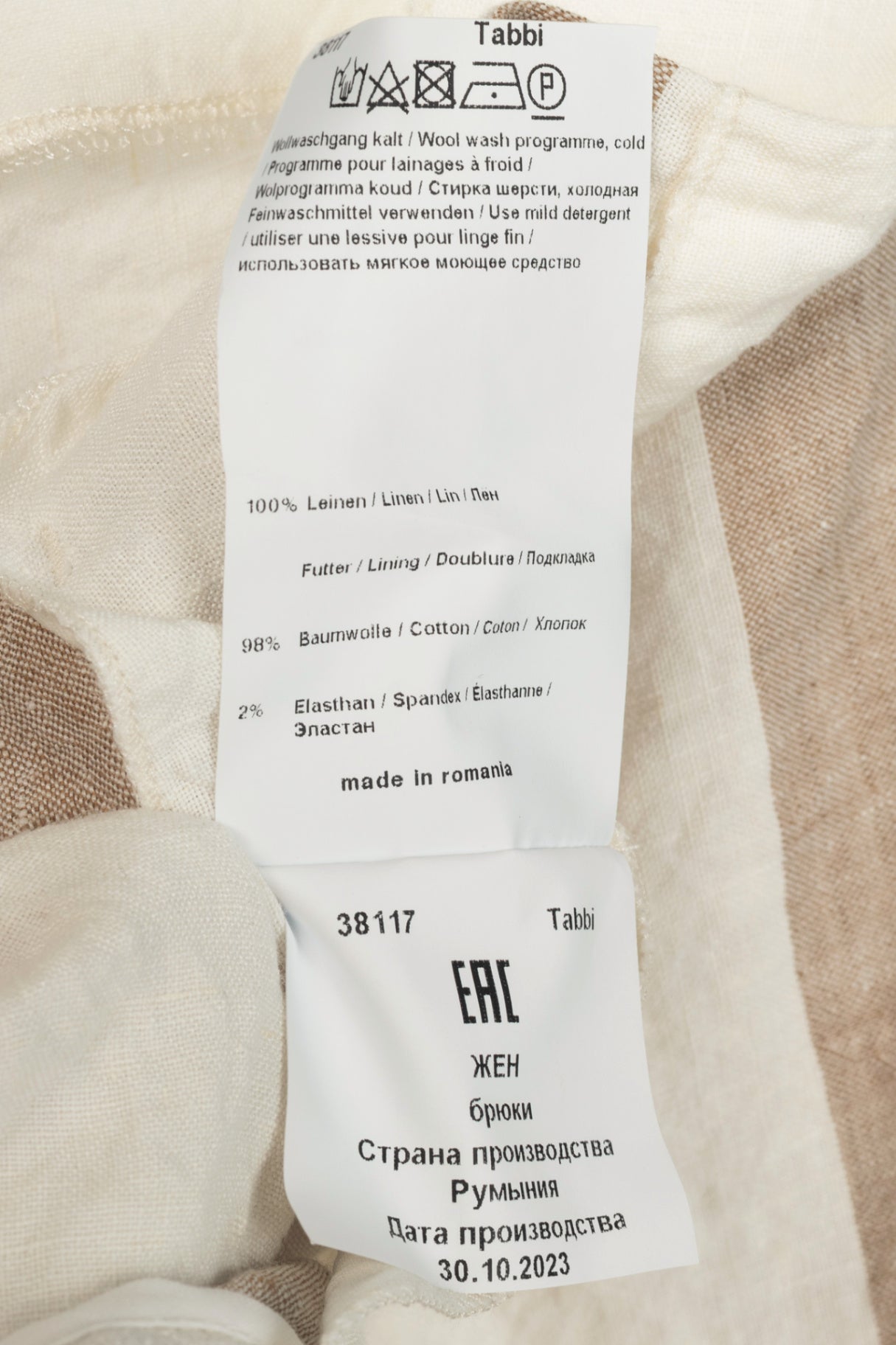 Annette Gortz Tabbi Taupe & White Linen Striped Wide-Leg Pants