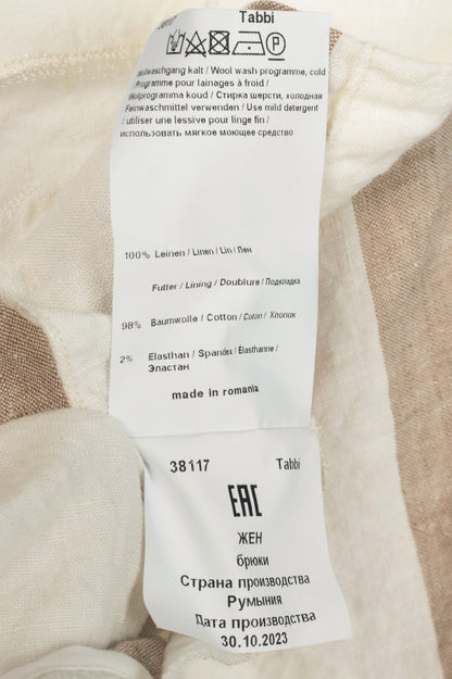 Annette Gortz Tabbi Taupe & White Linen Striped Wide-Leg Pants