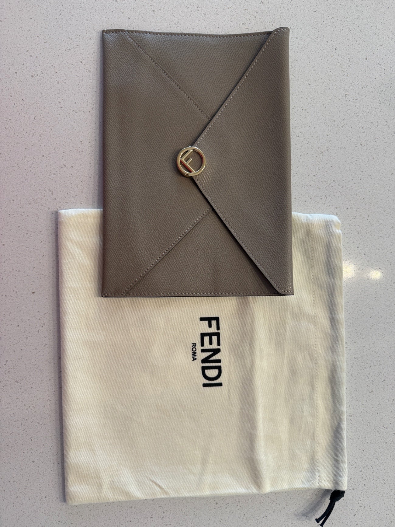 Fendi Grey Leather Envelope Clutch
