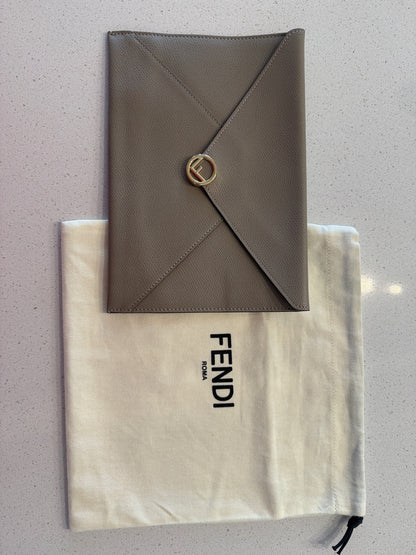 Fendi Grey Leather Envelope Clutch