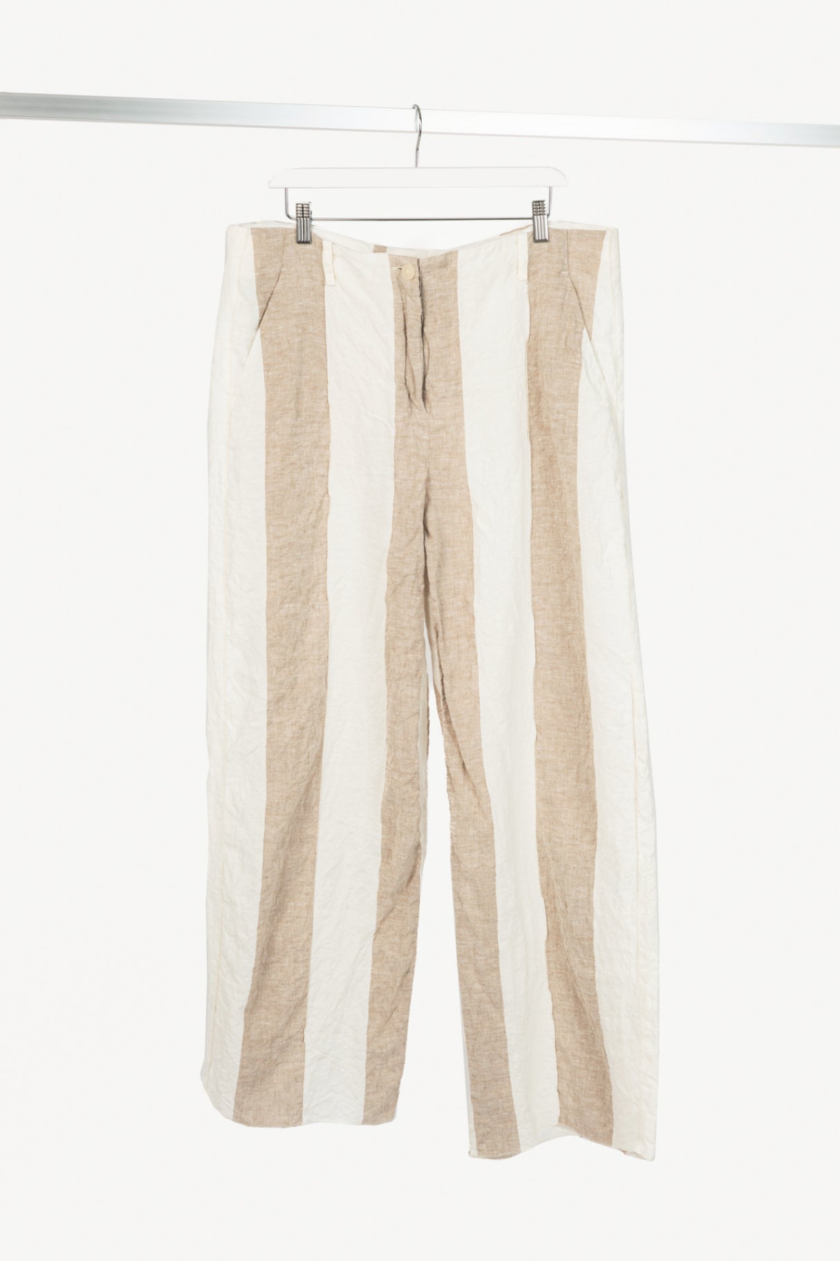 Annette Gortz Tabbi Taupe & White Linen Striped Wide-Leg Pants