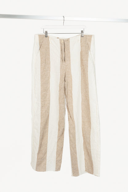 Annette Gortz Tabbi Taupe & White Linen Striped Wide-Leg Pants