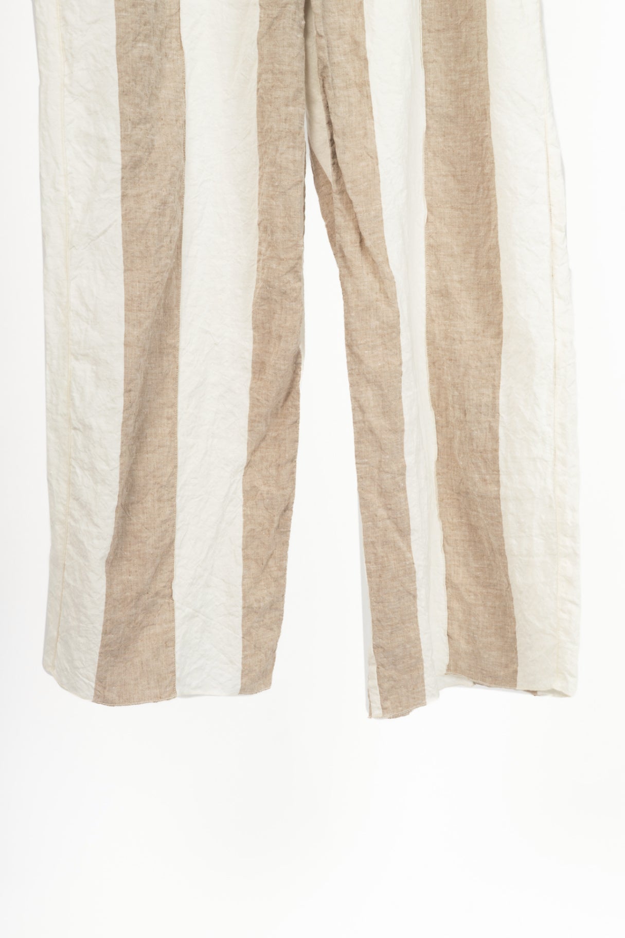 Annette Gortz Tabbi Taupe & White Linen Striped Wide-Leg Pants