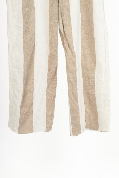 Annette Gortz Tabbi Taupe & White Linen Striped Wide-Leg Pants