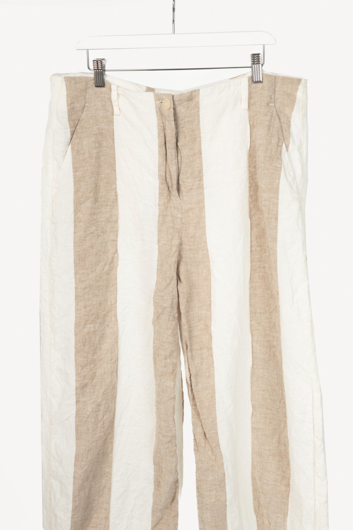 Annette Gortz Tabbi Taupe & White Linen Striped Wide-Leg Pants
