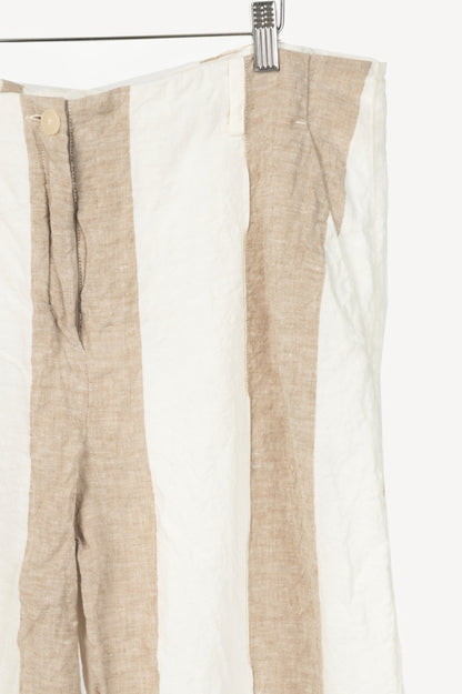 Annette Gortz Tabbi Taupe & White Linen Striped Wide-Leg Pants