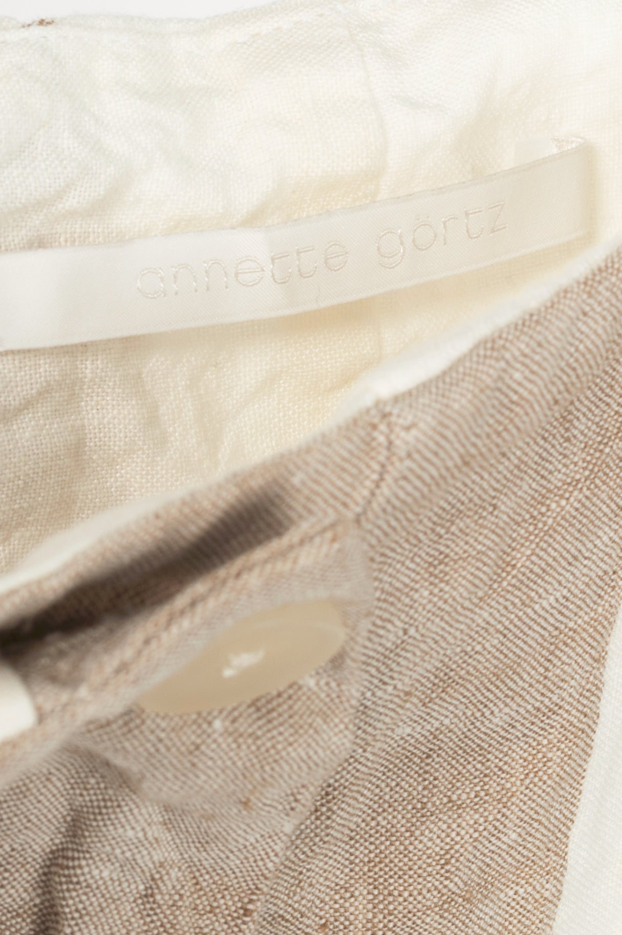Annette Gortz Tabbi Taupe & White Linen Striped Wide-Leg Pants