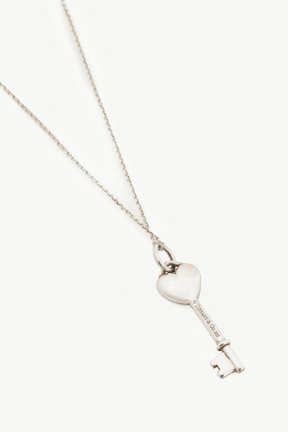 Tiffany & Co. Sterling Silver Enamel Heart-Key Necklace