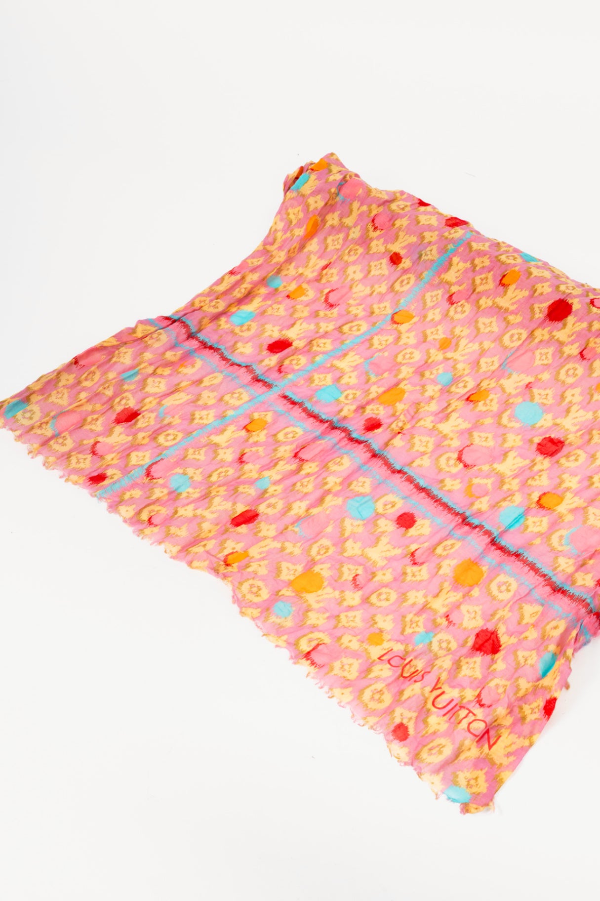 Louis Vuitton Pink Monogram Cotton Frayed Scarf