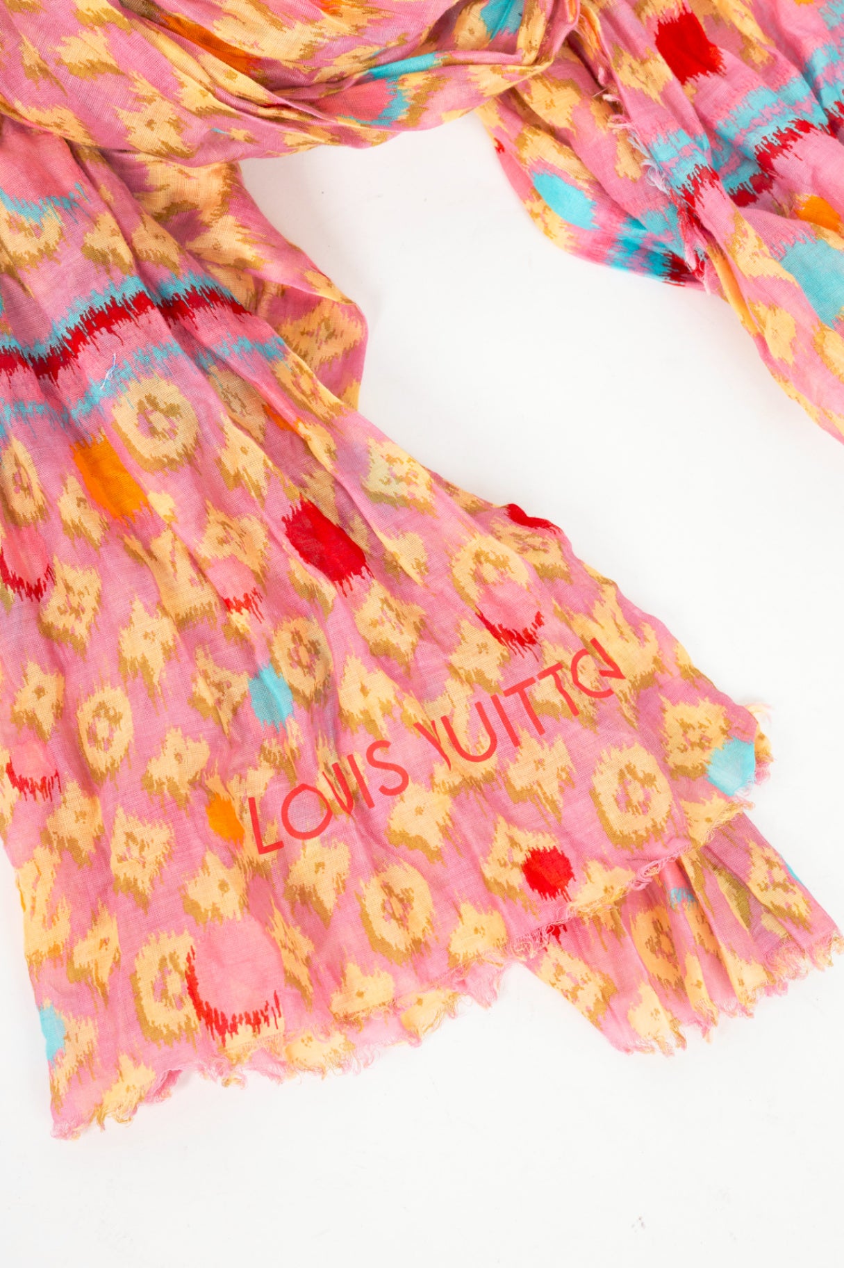 Louis Vuitton Pink Monogram Cotton Frayed Scarf