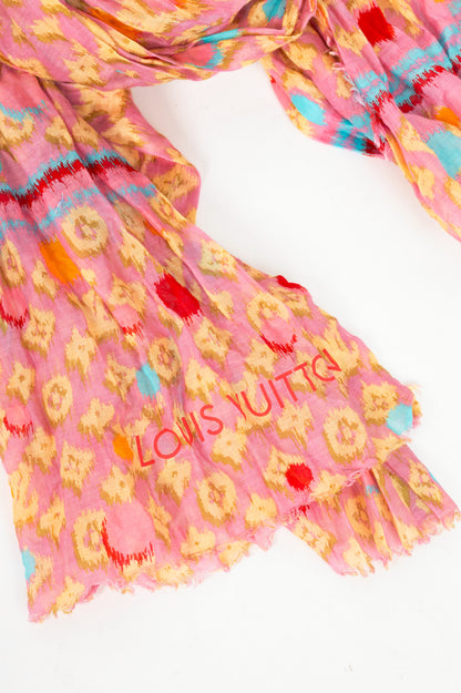 Louis Vuitton Pink Monogram Cotton Frayed Scarf