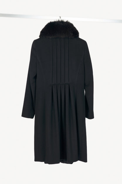 Max Mara Studio Black Wool Fur-Collar Pintuck Coat