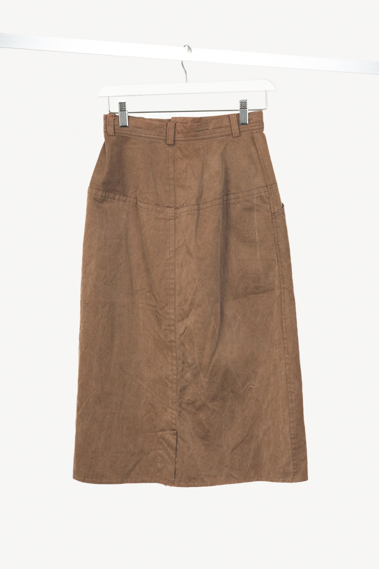 Y's Brown Cotton Twill Midi Skirt