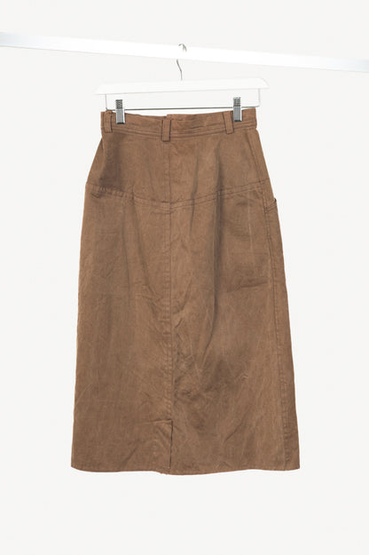 Y's Brown Cotton Twill Midi Skirt