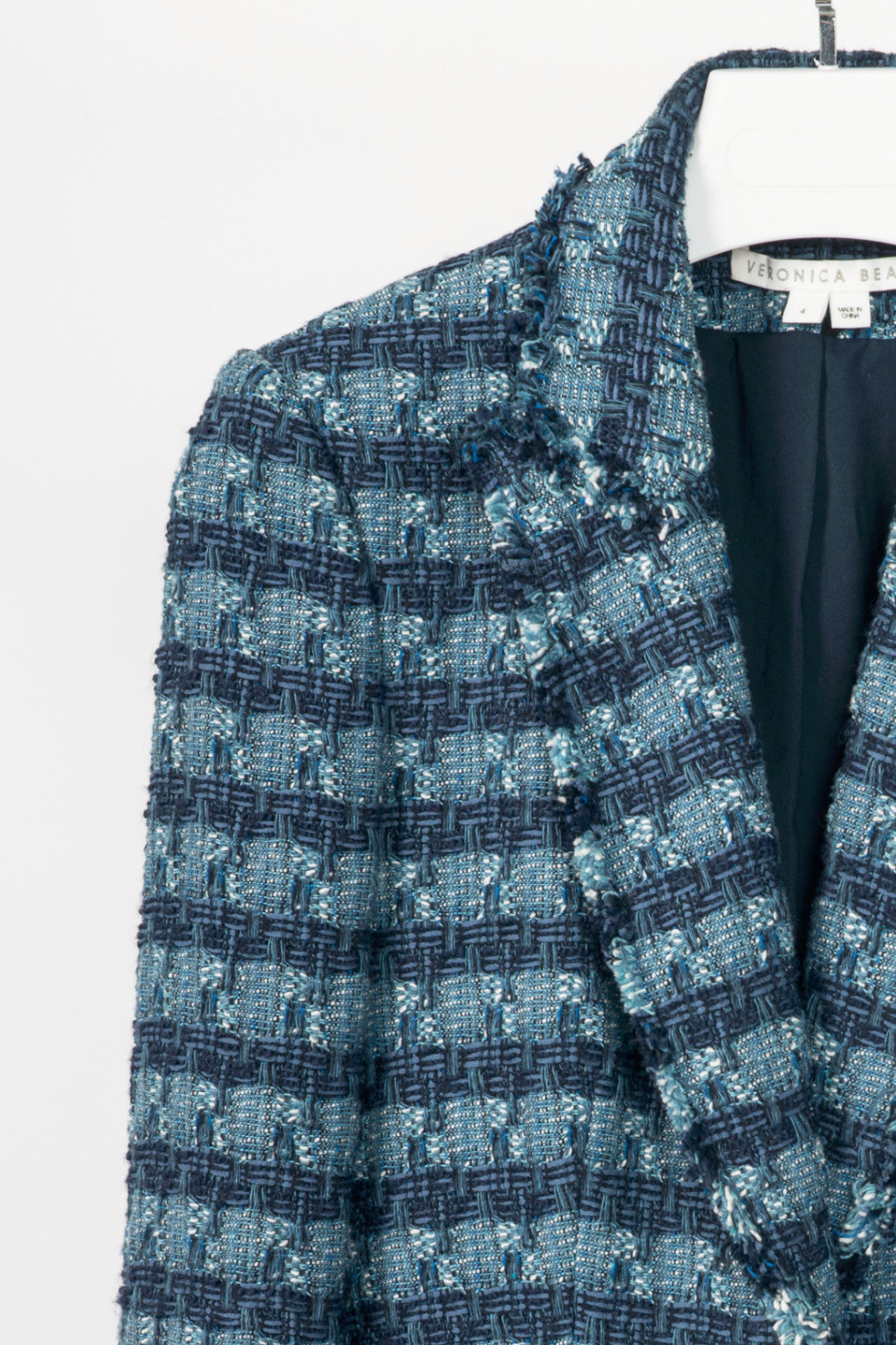 Veronica Beard Blue Striped Cutaway Tweed Dickey Jacket