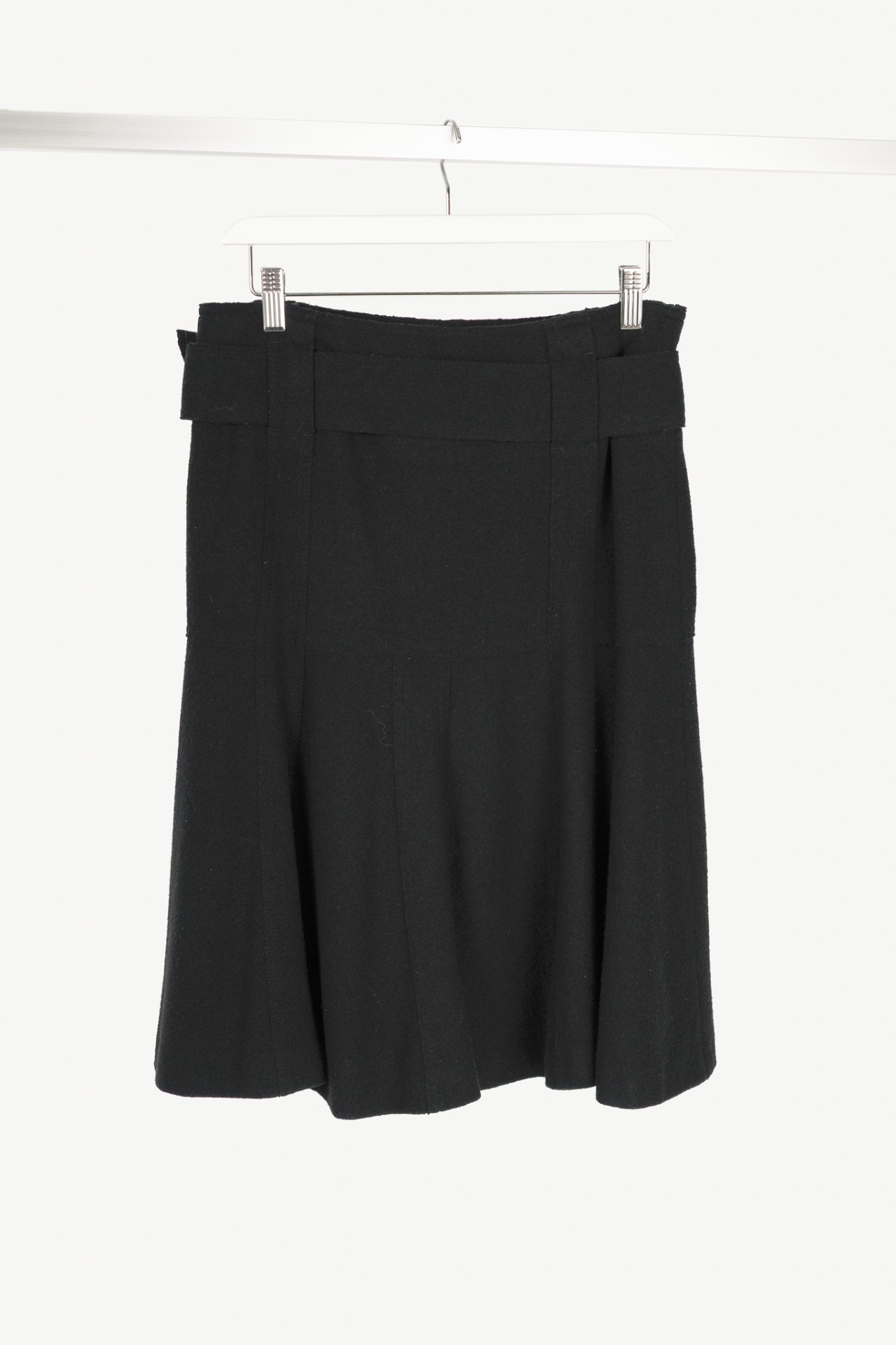 Luisa Cerano Black Boiled-Wool Belted Flared Skirt