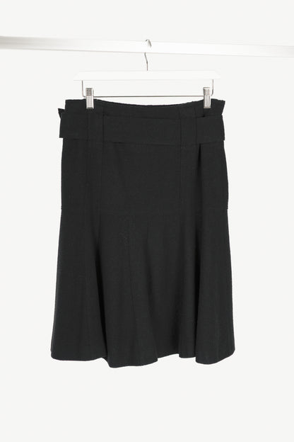 Luisa Cerano Black Boiled-Wool Belted Flared Skirt
