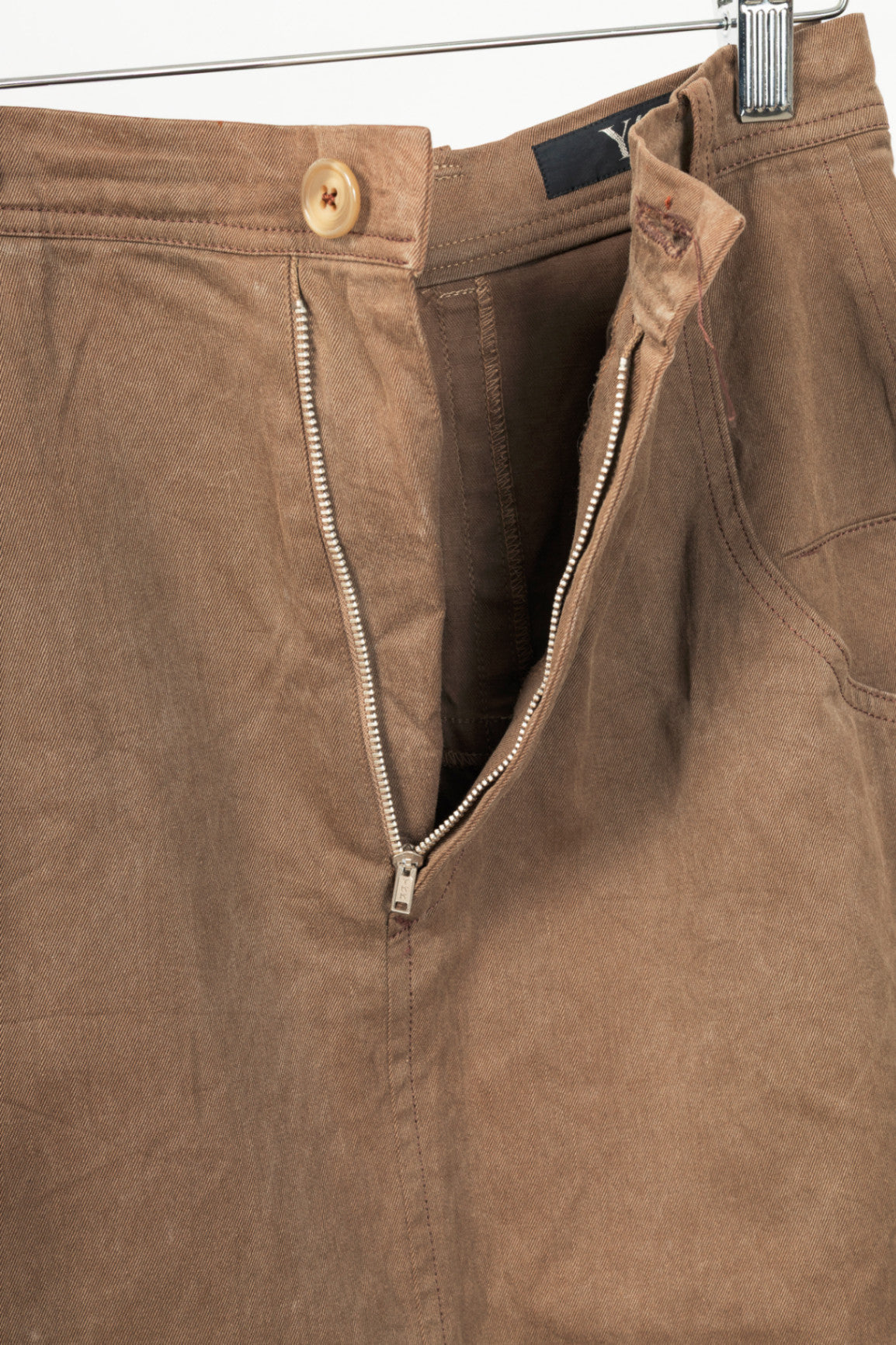 Y's Brown Cotton Twill Midi Skirt