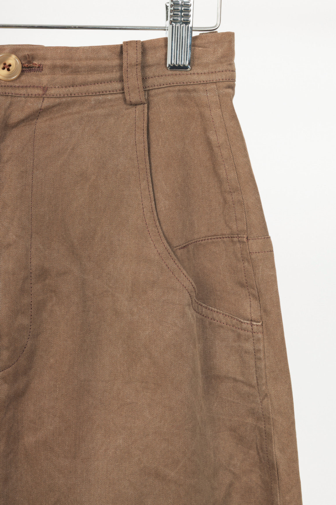 Y's Brown Cotton Twill Midi Skirt
