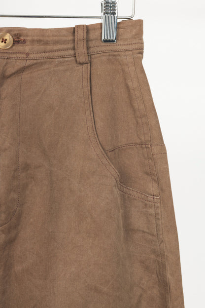 Y's Brown Cotton Twill Midi Skirt