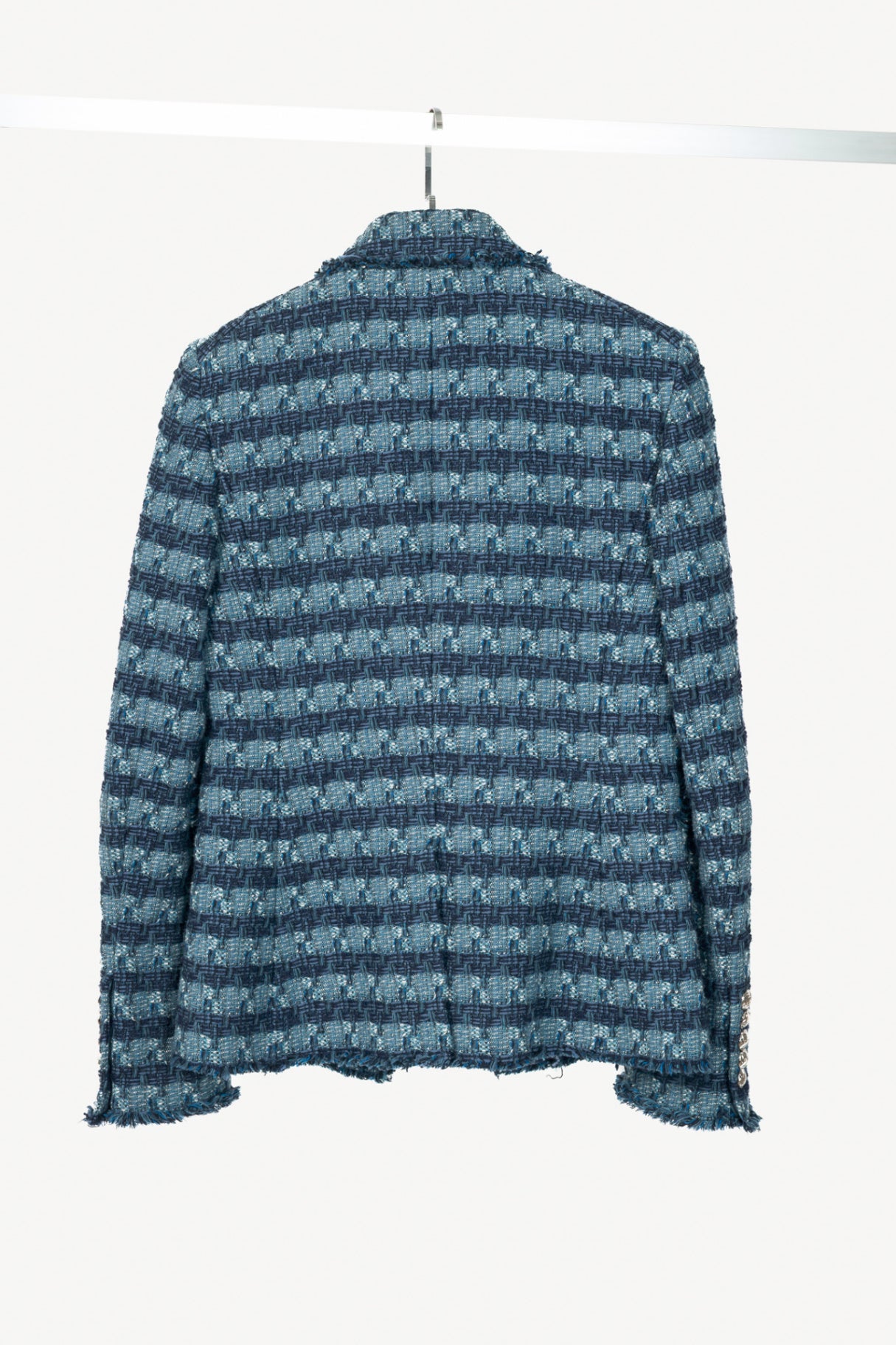 Veronica Beard Blue Striped Cutaway Tweed Dickey Jacket